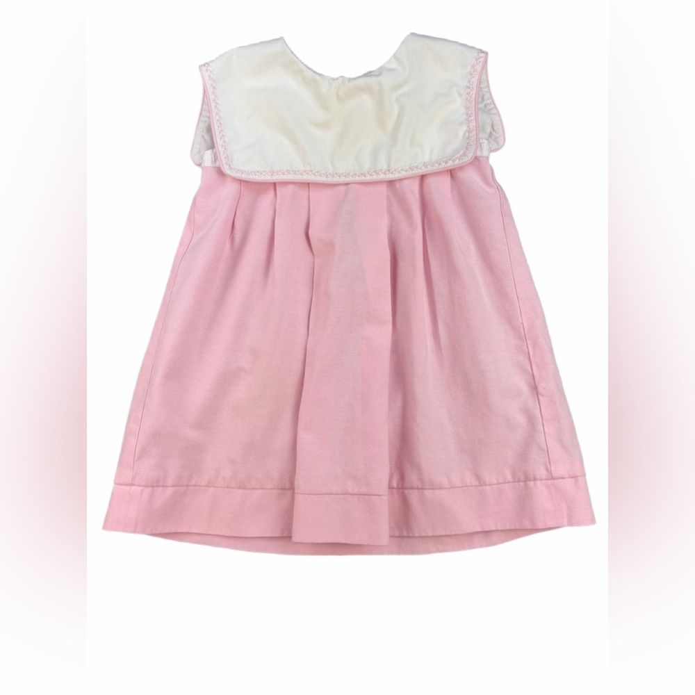 SOPHIE & LUCAS Baby Girl Pink White Embroidered Collar Cotton Dress - 12 Months